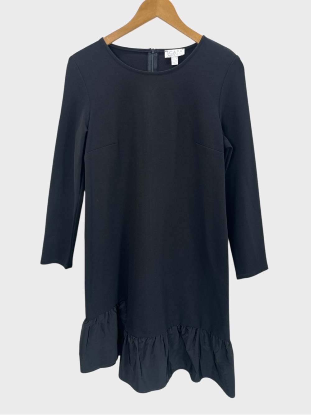 SCAPA Lauren Perre Black Long Sleeve Asymmetric Ruffle Hem Shift Dress Mod M